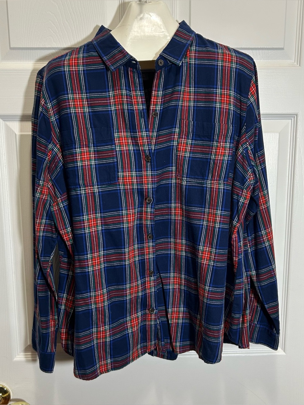 Old Navy Blue and Red Plaid Button-Down Shirt